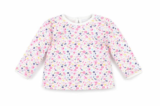 Front view of George girls’ white floral basic t-shirt, size 3-6, months