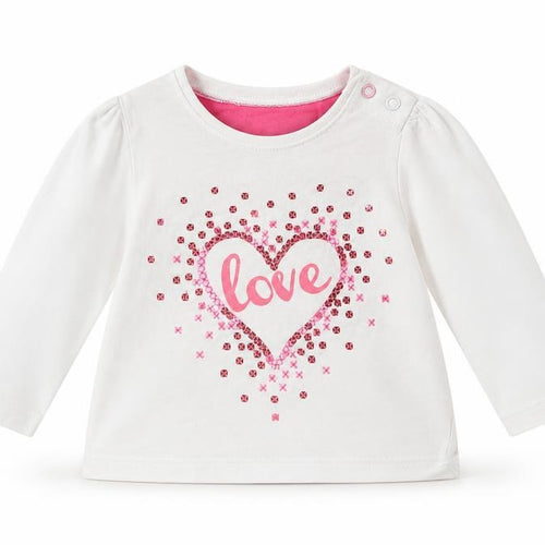 Mothercare Girls White   Basic T-Shirt Size 6-9 Months  - Love heart