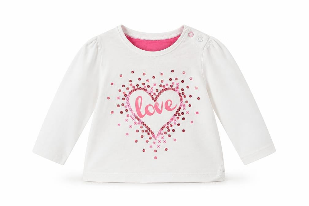 Mothercare Girls White   Basic T-Shirt Size 6-9 Months  - Love heart