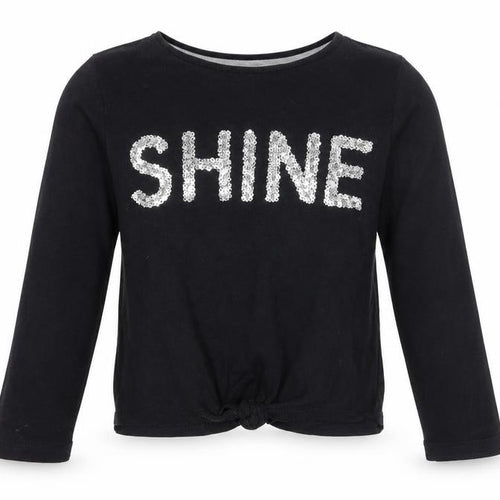 F&F Girls Black   Basic T-Shirt Size 6-7 Years  - shine tie knot front