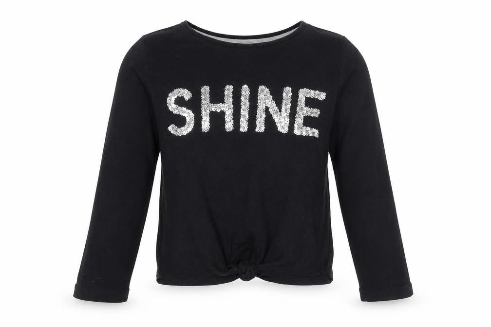 F&F Girls Black   Basic T-Shirt Size 6-7 Years  - shine tie knot front