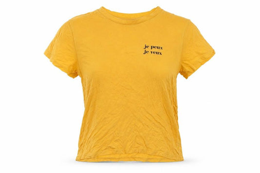 Front view of Divided by H&M women’s yellow cropped t-shirt, size XS
