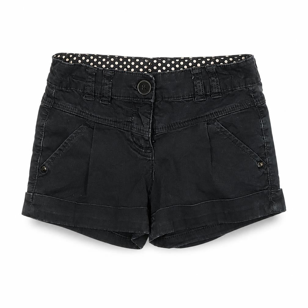 Front view of Next girls’ black paperbag shorts, size 6, years