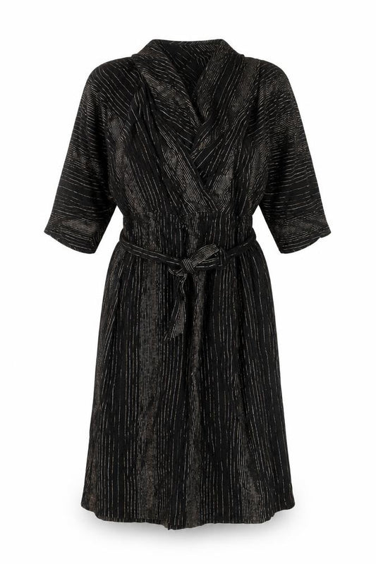 Front view of Dorothy Perkins women’s brown striped shirt dress, size UK 10