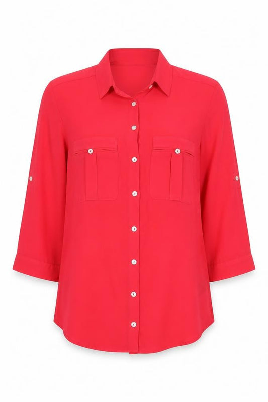 Front view of H&M women’s pink basic button-up, size UK 12