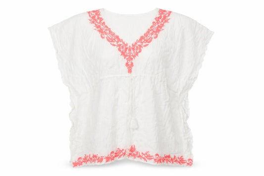 Front view of Golden Days women’s white kaftan, size S