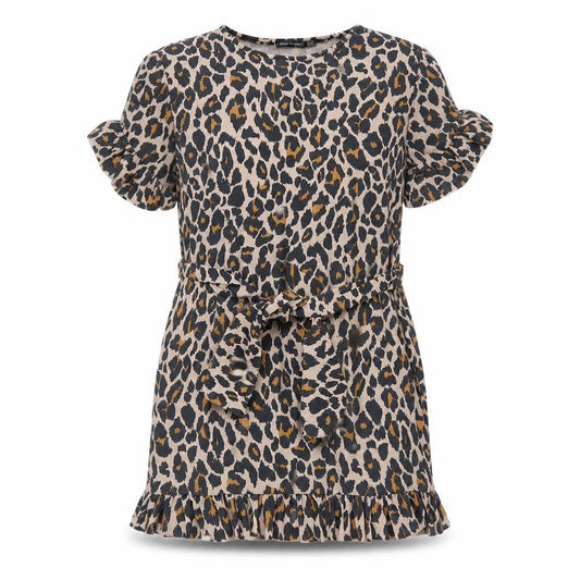 Front view of I SAW IT FIRST women’s brown animal print jersey t-shirt dress, size UK 8