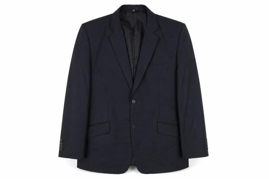 Front view of Preworn men’s blue striped jacket suit jacket, size XL