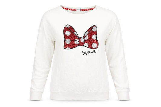 Front view of Disney women’s white pullover sweatshirt, size UK 10