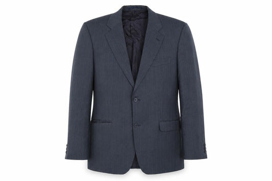 Front view of Soveriegn men’s blue jacket blazer, size 44