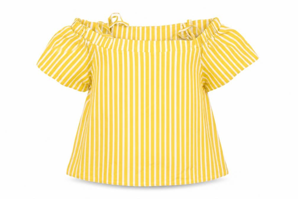 Front view of Primark girls’ yellow striped basic blouse, size 10-11, years