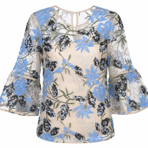 Marks and Spencer Womens Beige Floral  Tunic Blouse Size 10  - flared sleeves