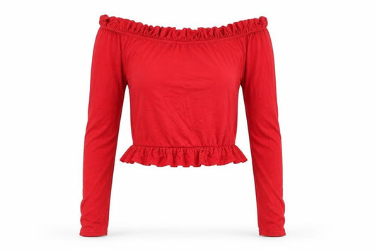 Front view of PRETTYLITTLETHING women’s red basic blouse, size UK 8