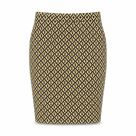 Front view of Primark women’s yellow check a-line skirt, size UK 8