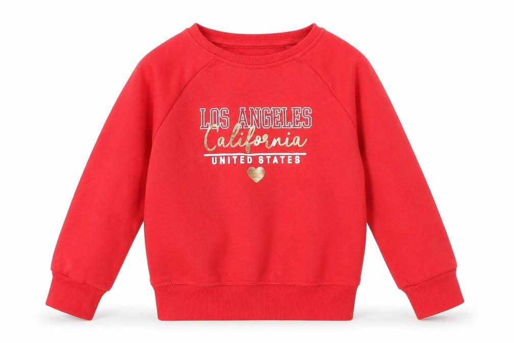 Front view of Primark girls’ red pullover sweatshirt, size 8-9, years