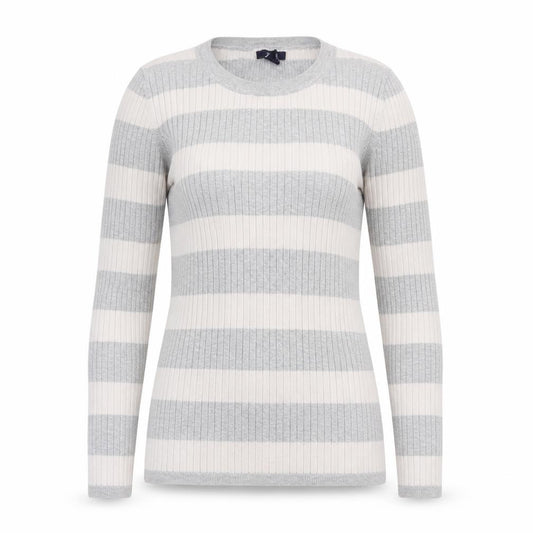 Front view of Gap women’s grey striped jumper, size M