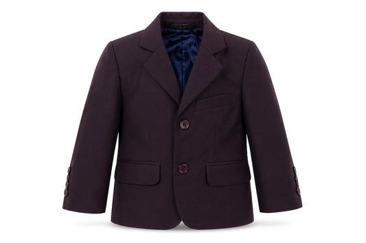 Front view of St Chiman boys’ purple jacket, size 2, years