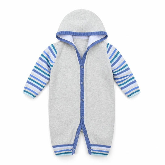 Front view of Marks & Spencer boys’ grey babygrow one-piece, size 0-3, months