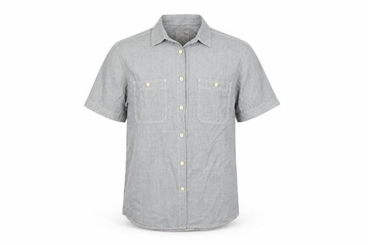 Front view of Burton men’s grey button-up, size L