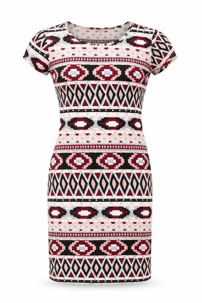 Boohoo Womens Pink Geometric  Fit & Flare  Size 8