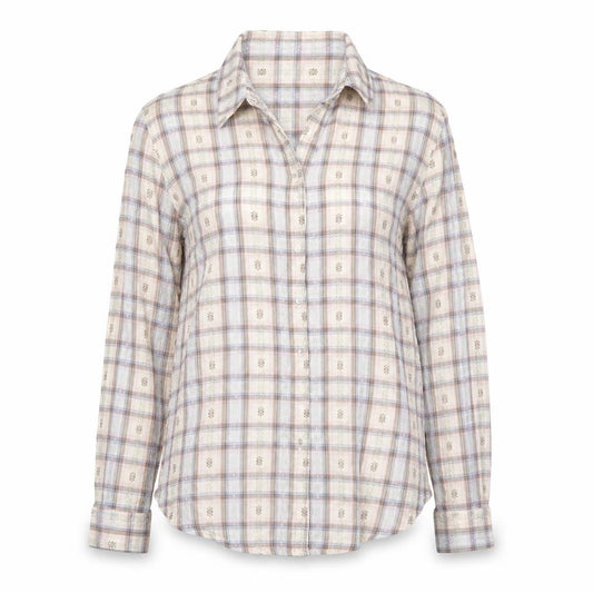 Front view of New Look women’s silver check basic button-up, size UK 10