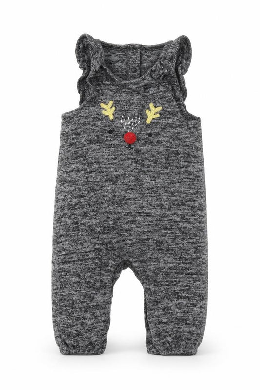 Front view of F&F girls’ grey babygrow one-piece, size 6-9, months - chrismtas