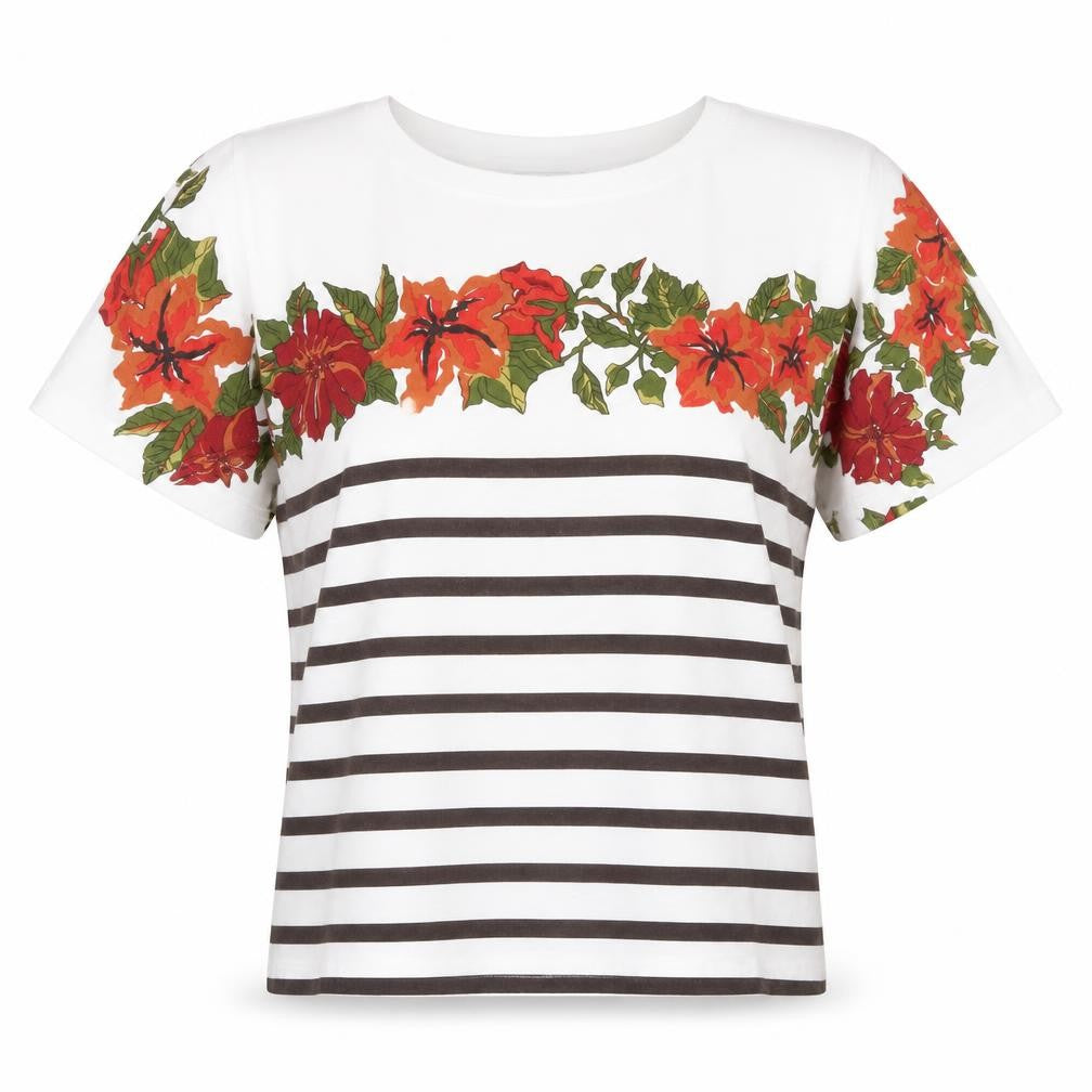 Tigi-Wear Womens White Striped  Basic T-Shirt One Size