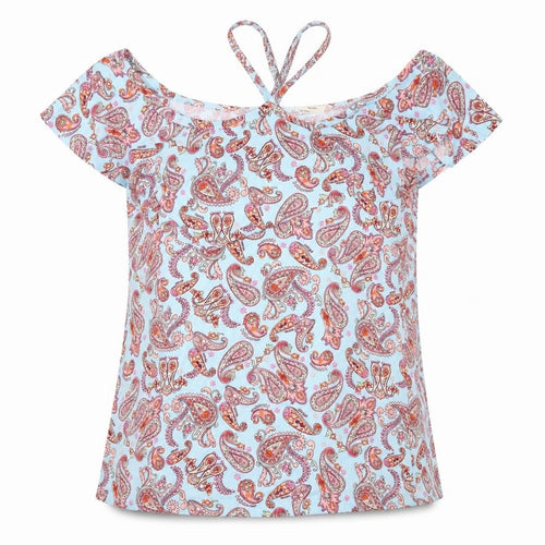 George Womens Blue Paisley Jersey Basic Blouse Size 12