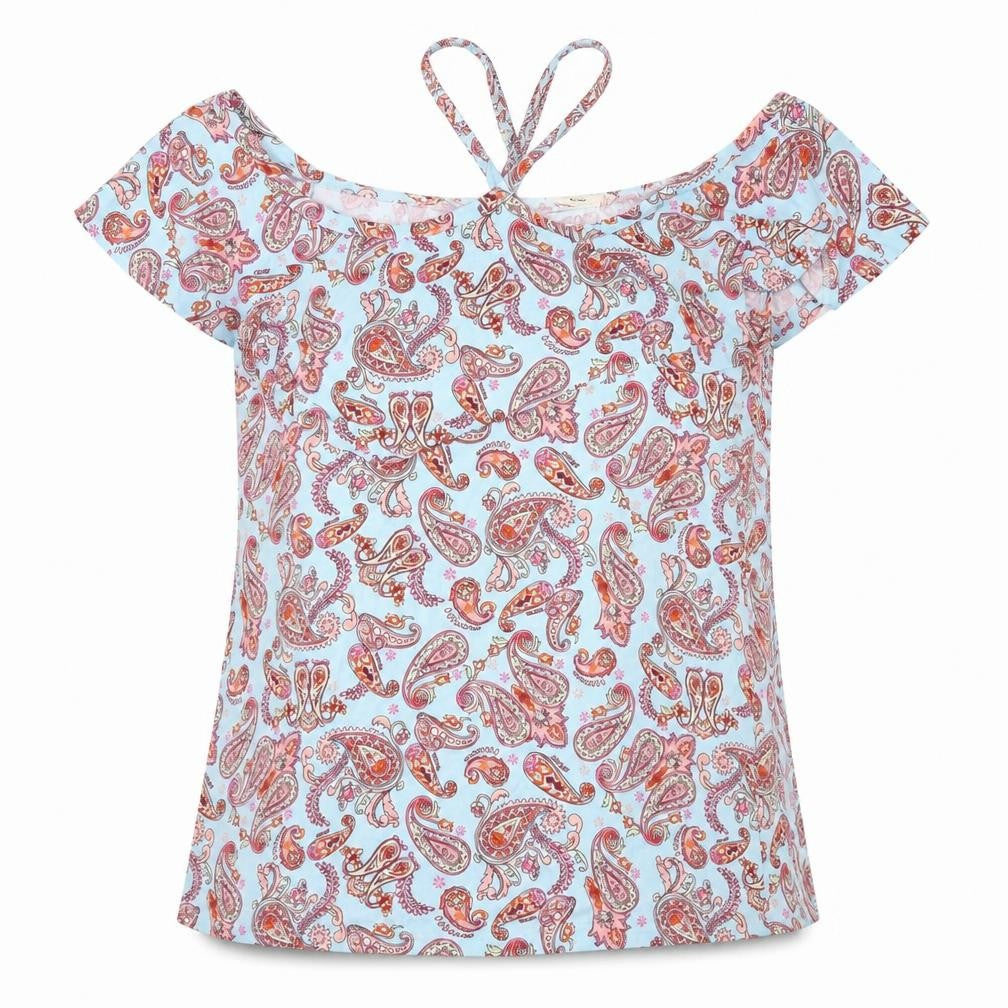 George Womens Blue Paisley Jersey Basic Blouse Size 12