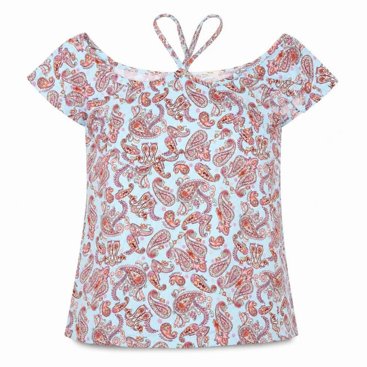 George Womens Blue Paisley Jersey Basic Blouse Size 12