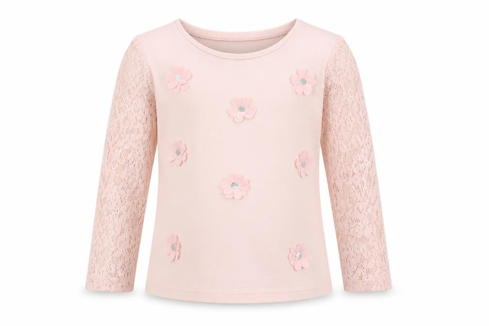 F&F Girls Pink Floral Jersey Basic Blouse Size 2-3 Years