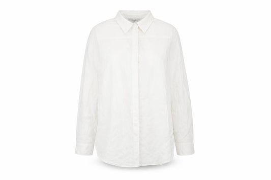 Front view of Peacocks women’s white striped basic button-up, size UK 16
