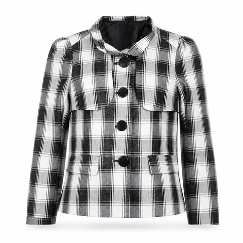 kiss fashion Womens White Plaid  Jacket Blazer Size S