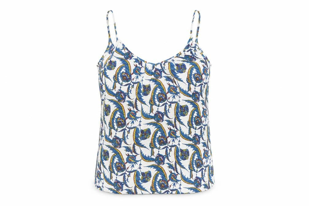 Front view of H&M women’s blue floral camisole tank, size S