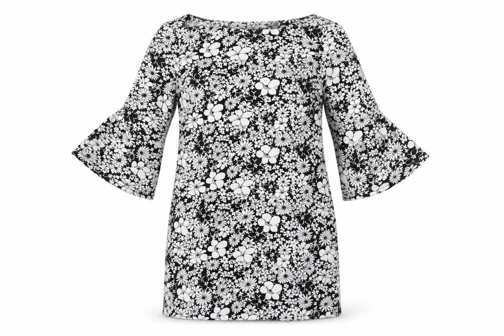 Front view of Marina Kaneva women’s black floral bodycon, size UK 12