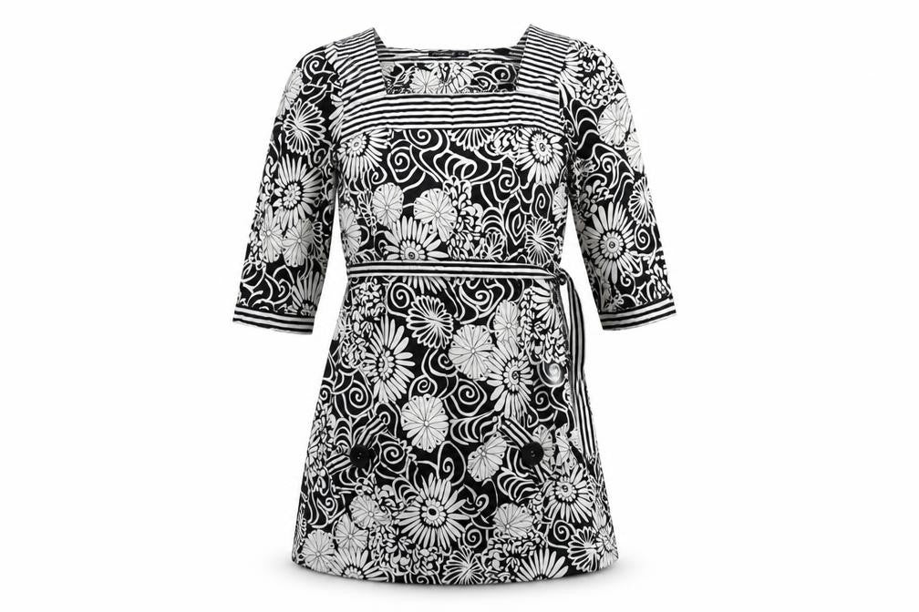 Front view of Atmosphere women’s black floral shift, size UK 8