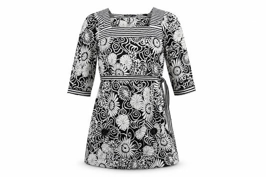 Front view of Atmosphere women’s black floral shift, size UK 8
