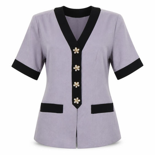 Front view of Clizo women’s purple basic button-up, size L