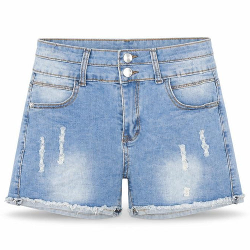 Preworn Womens Blue  Denim Hot Pants Shorts Size 6 - DISTRESSED
