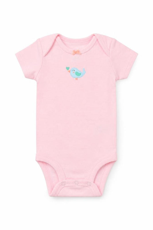 Front view of Carter's girls’ pink babygrow one-piece, size 3-6, months