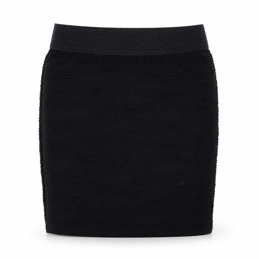 Front view of Internationale women’s black mini skirt, size UK 10, - textured