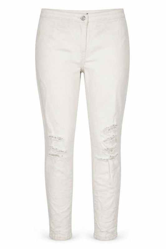 Front view of Parisian women’s white denim straight jeans, size UK 12, 26-inch leg
