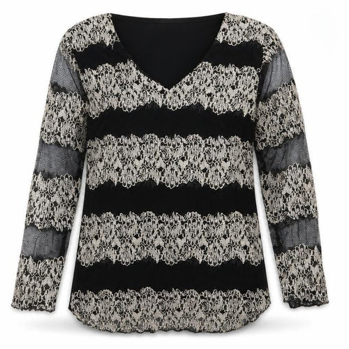 Michele Monet Womens Black Striped Mesh Basic Blouse Size S