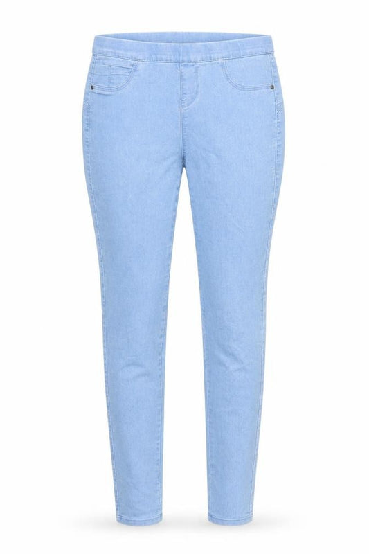 Front view of Denim & Co. women’s blue denim jegging jeans, size UK 10, 30-inch leg