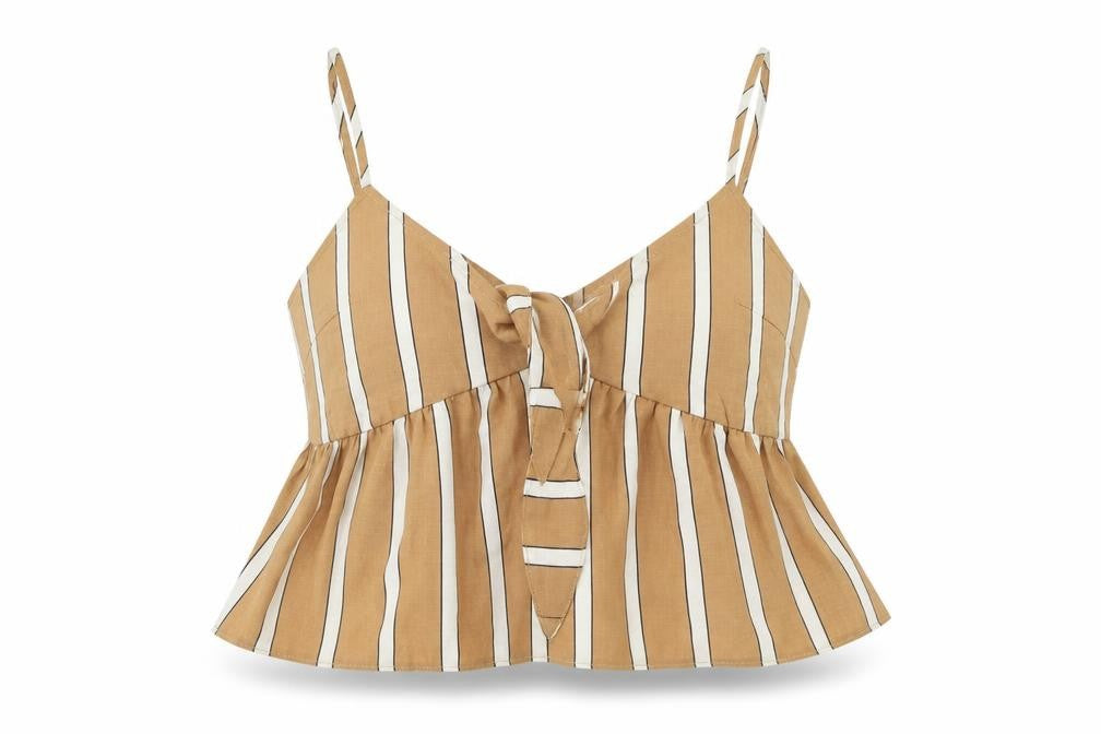 Miss Selfridge Womens Brown Striped  Cropped Blouse Size 10