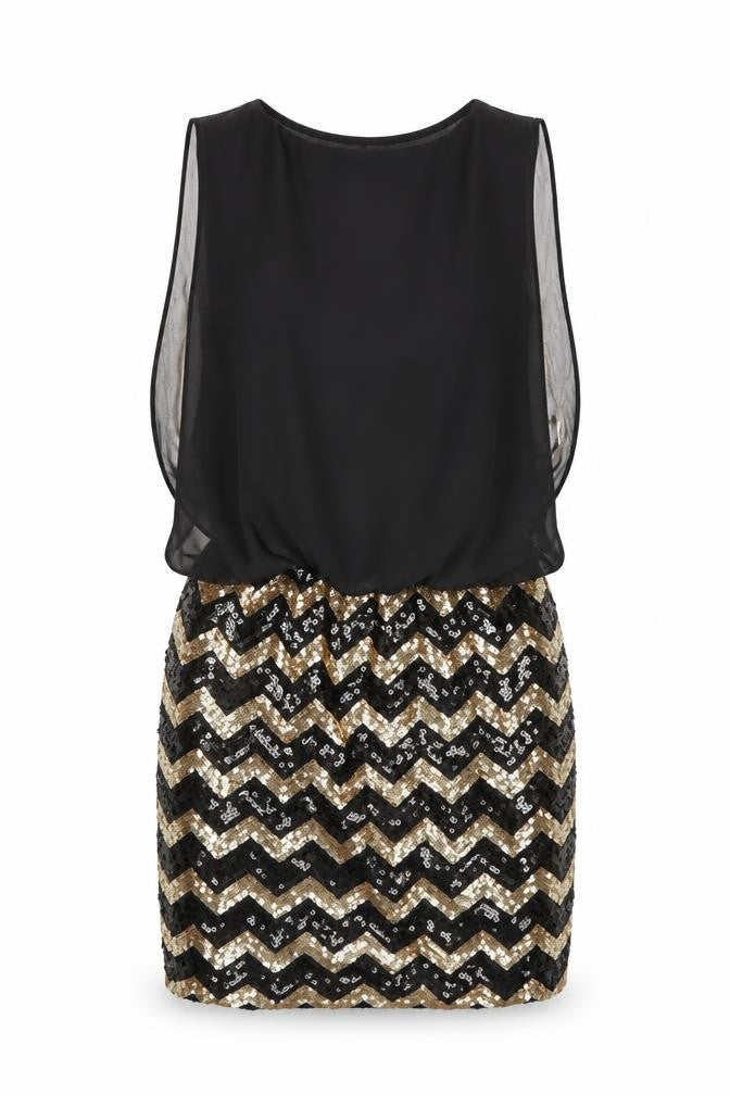 New Look Womens Black Striped Chiffon Mini  Size 10