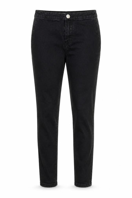 Front view of Denim & Co. women’s black denim skinny jeans, size UK 8, 26-inch leg