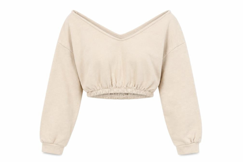 Front view of PRETTYLITTLETHING women’s beige pullover sweatshirt, size S
