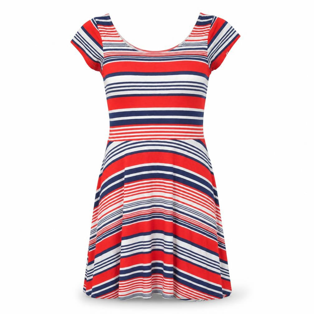 Front view of Atmosphere women’s red striped bodycon, size UK 8