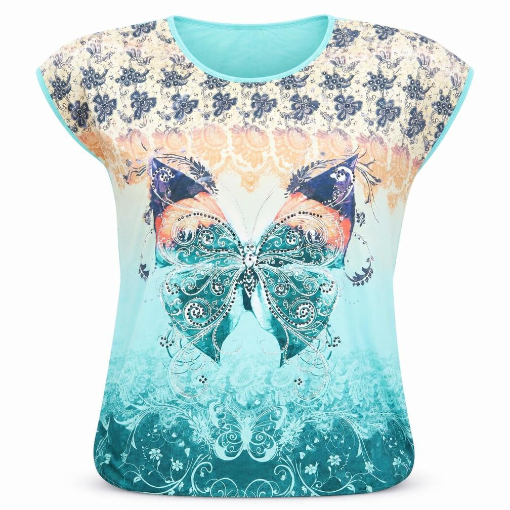 Just Elegance Womens Green Animal Print  Basic T-Shirt Size S